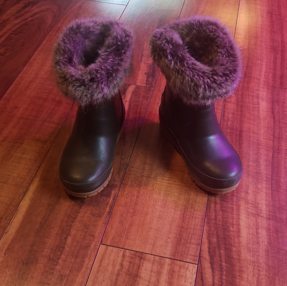 Green Joules unisex rainboots winter boots furry trim girls boys 10T waterproof - Picture 2 of 10